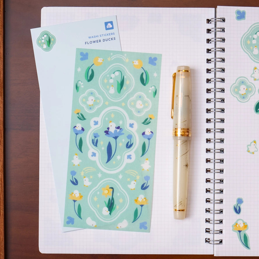 Flower Duck Washi Sticker Sheet