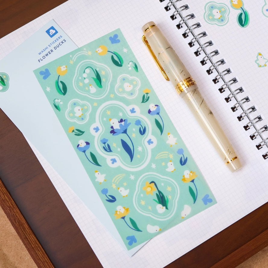 Flower Duck Washi Sticker Sheet