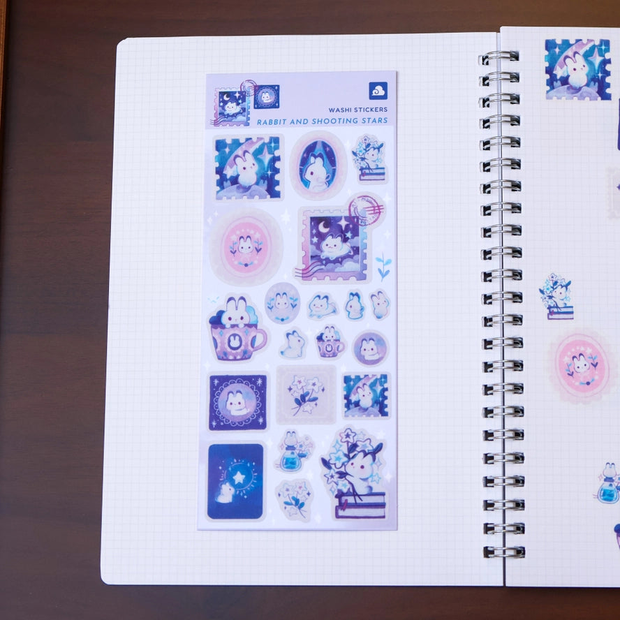 Rabbit and Shooting Stars Washi Sticker Sheet