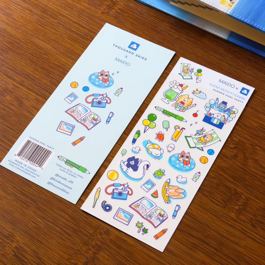 Summer Pool Party Clear Sticker Sheet
