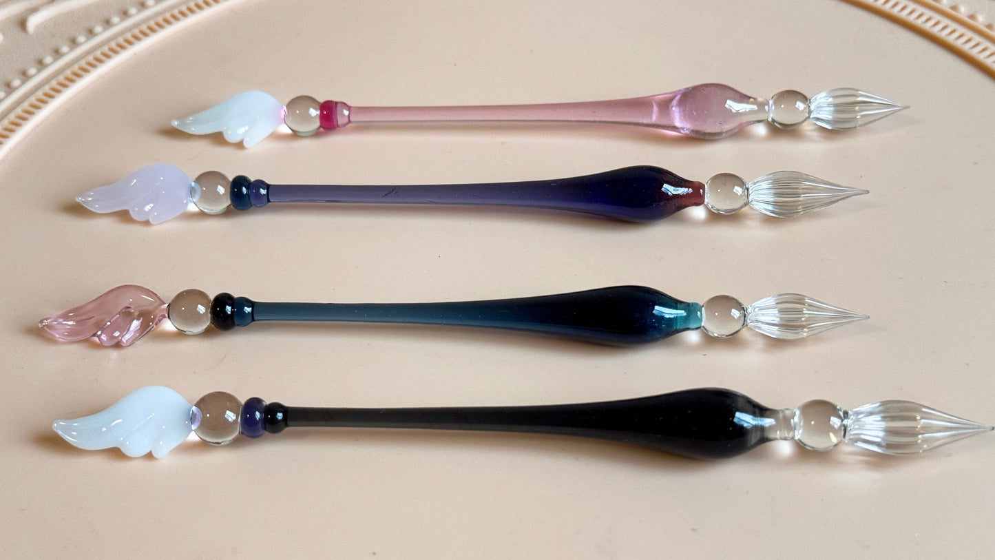 Handmade Cosmic Feather Glass Pen - Sakura