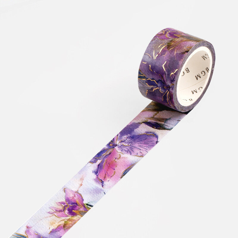 Watercolour Flower Foil-stamped Washi Tape - Iris