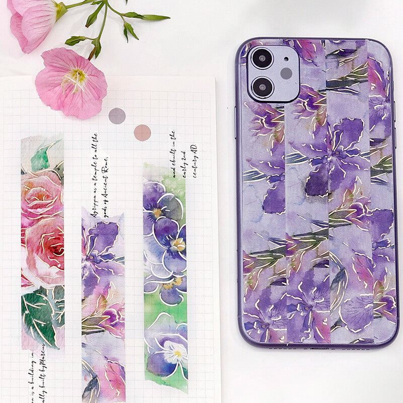 Watercolour Flower Foil-stamped Washi Tape - Iris