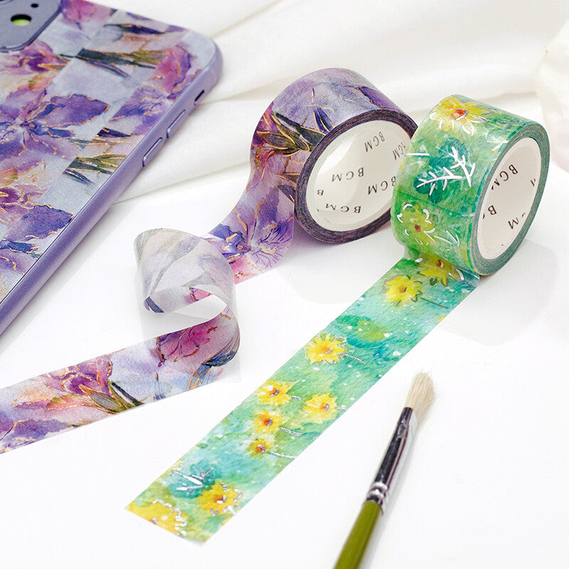 Watercolour Flower Foil-stamped Washi Tape - Iris