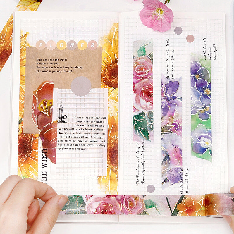 Watercolour Flower Foil-stamped Washi Tape - Rose
