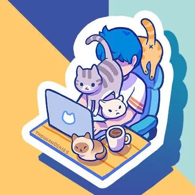 Vinyl Sticker Working from Home with Cats Vinyl Sticker