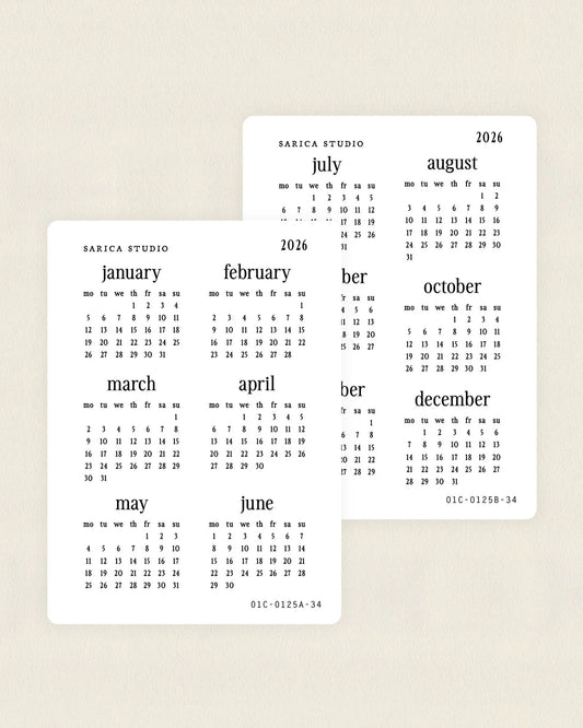 2026 Elegant Calendar Stickers - Matte White