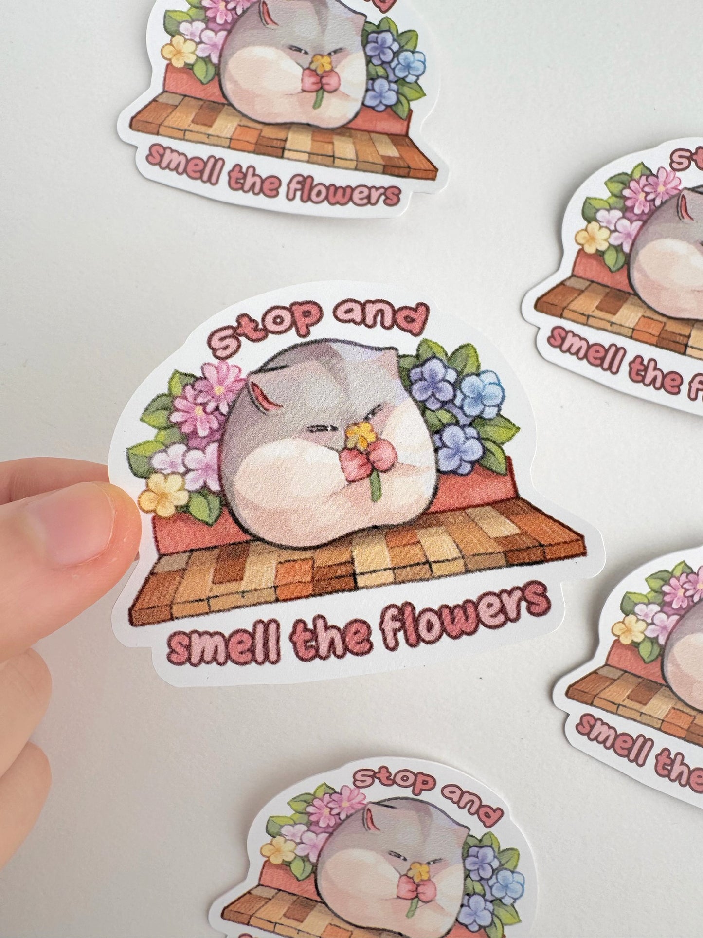 ‘Stop and smell the flowers’ Hamster Sticker