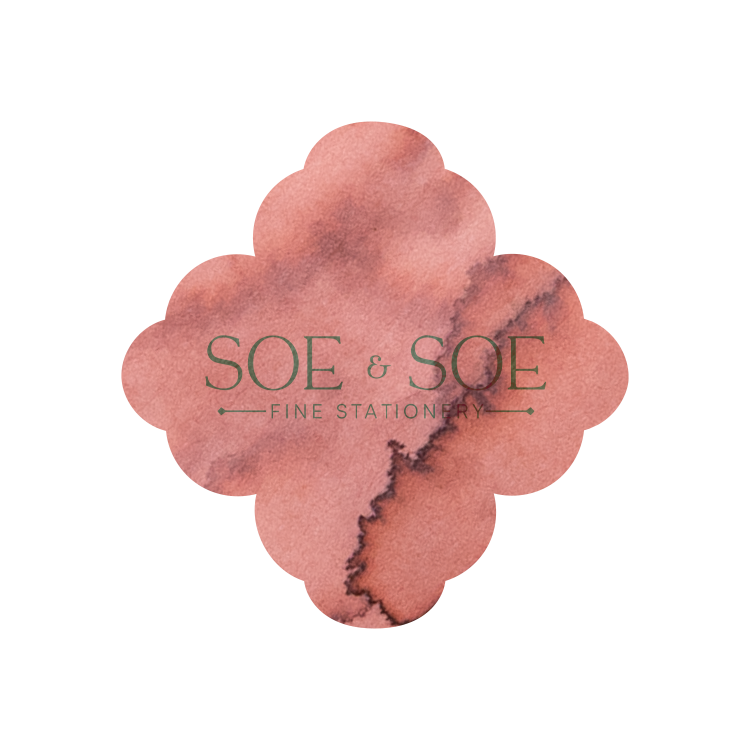 Pink ink swatch with 'SOE & SOE' branding on a white background