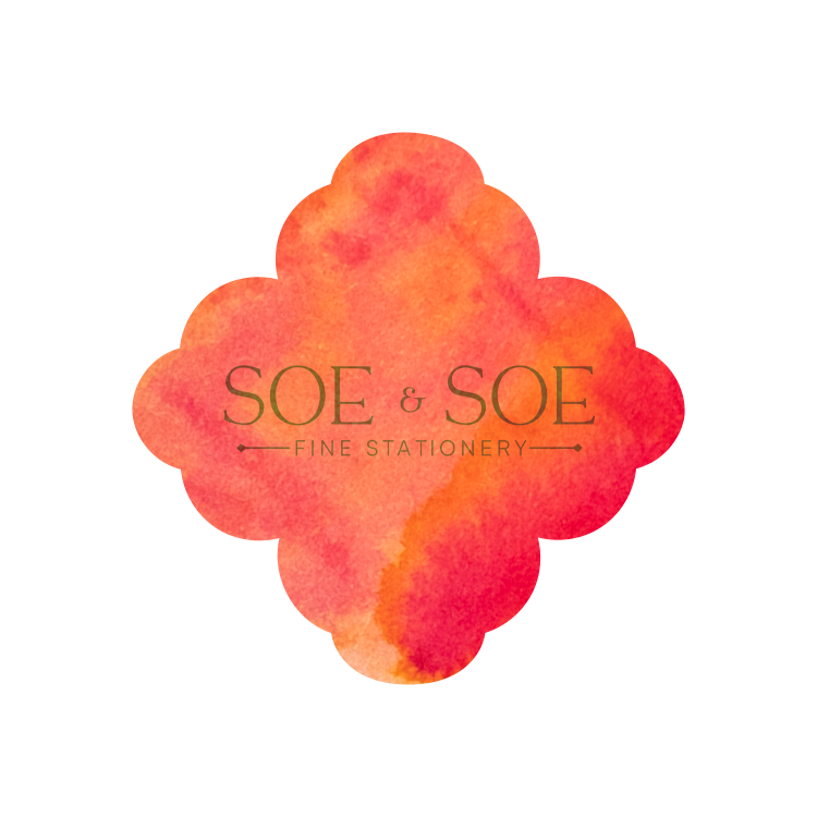 Logo of SOE & SOE Fine Stationery with orage ink swatch on a white background