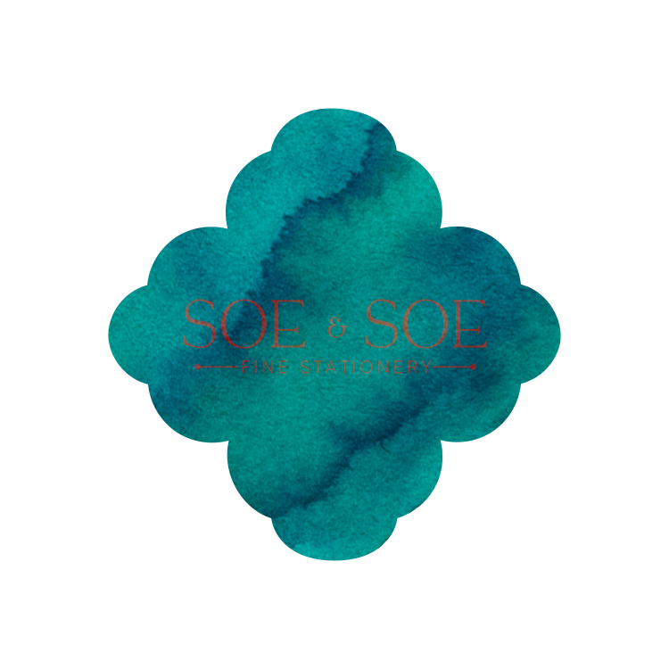Teal ink swatch with 'SOE & SOE' text on a white background
