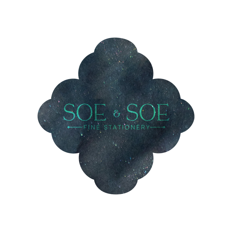 Floral-shaped ink swatch logo with 'SOE & SOE' text on a white background