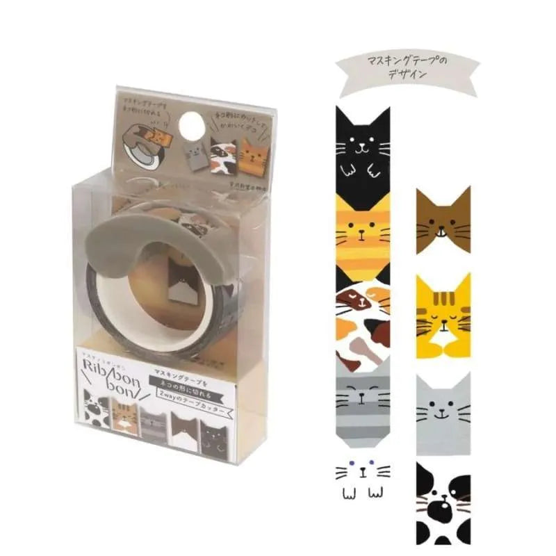 Ribbon Bon Washi Tape with 2 Way Cutter - Cat