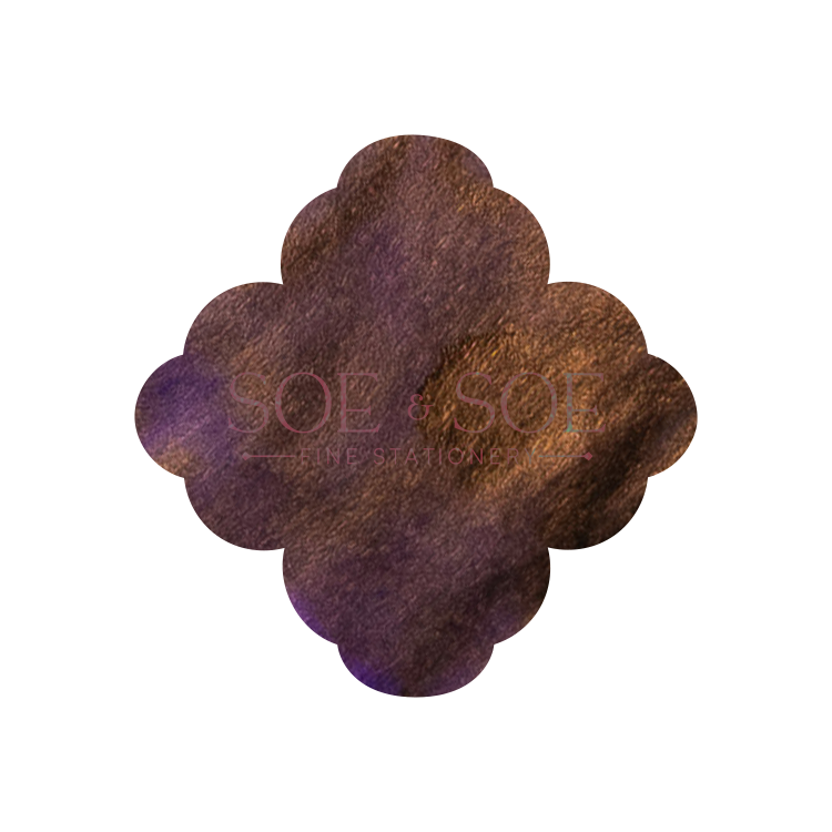 Qu Yuan ink swatch in the shape of the logo of SOE & SOE Fine Stationery  on a white background