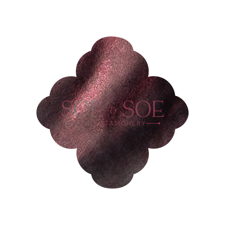 Sima Qian ink swatch in the shape of the logo of SOE & SOE Fine Stationery  on a white background