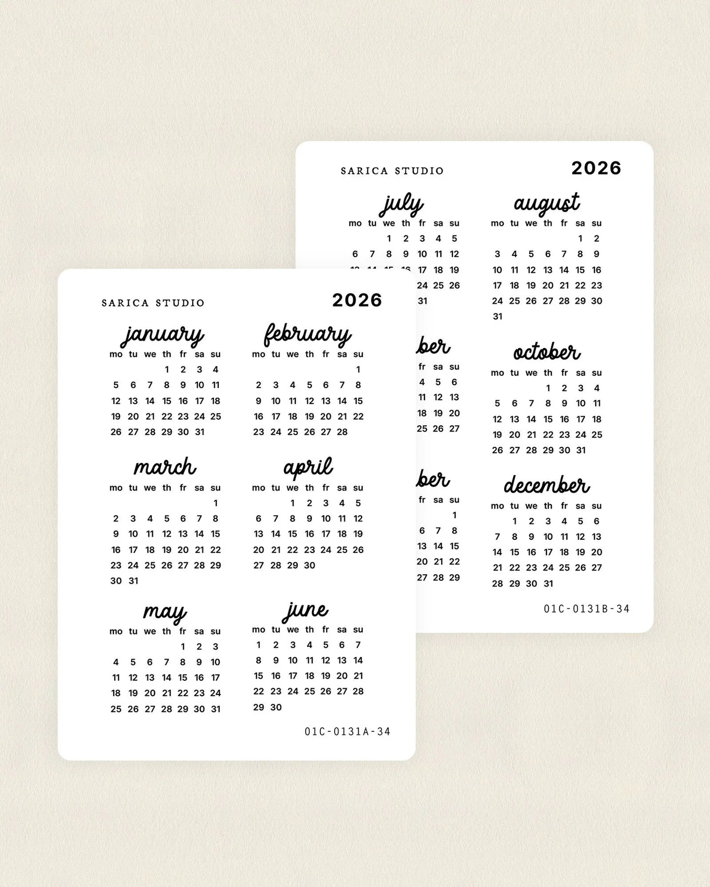 2026 Playful Calendar Stickers - Matte White