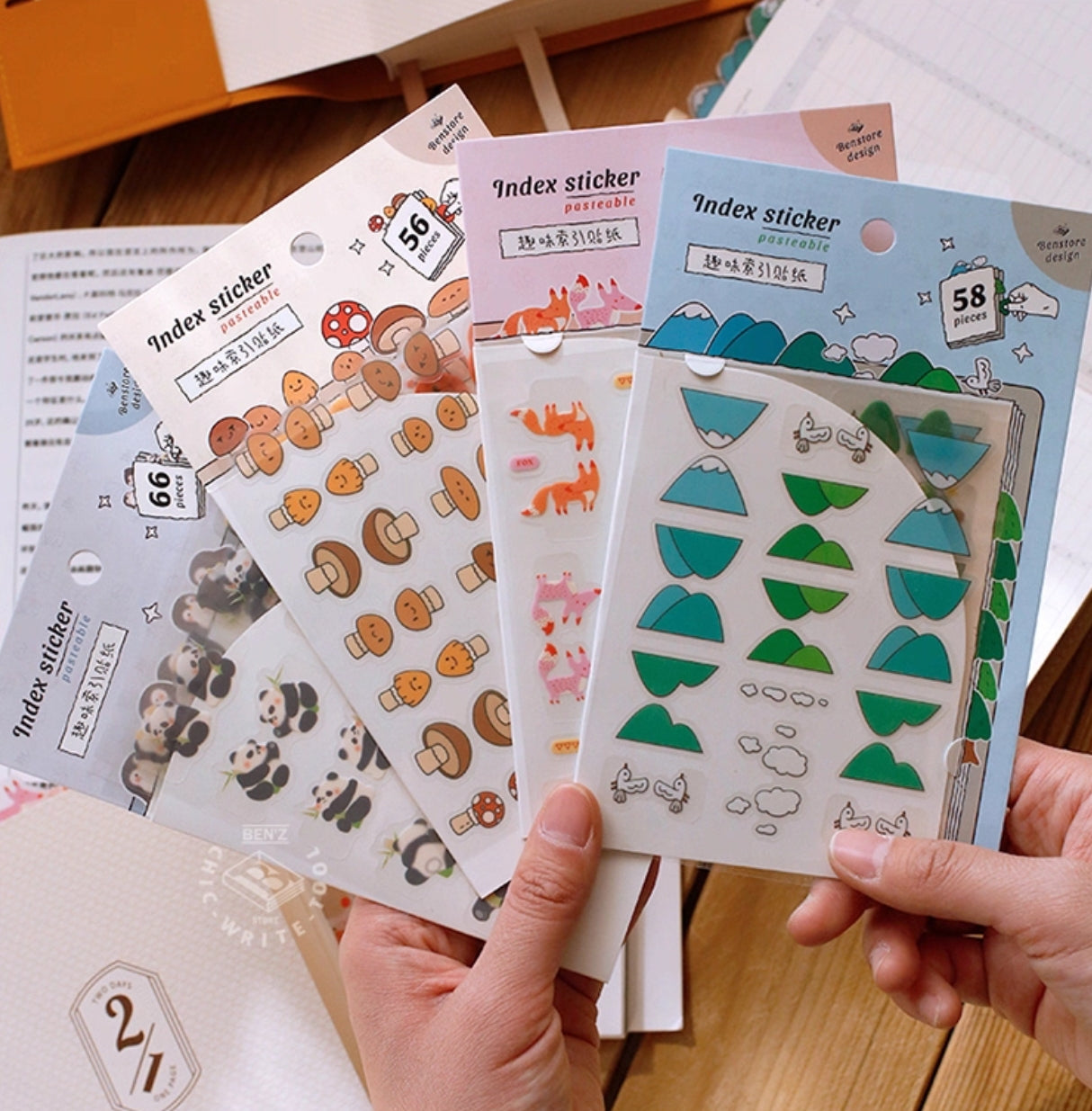 Pandas and Penguins Index Stickers