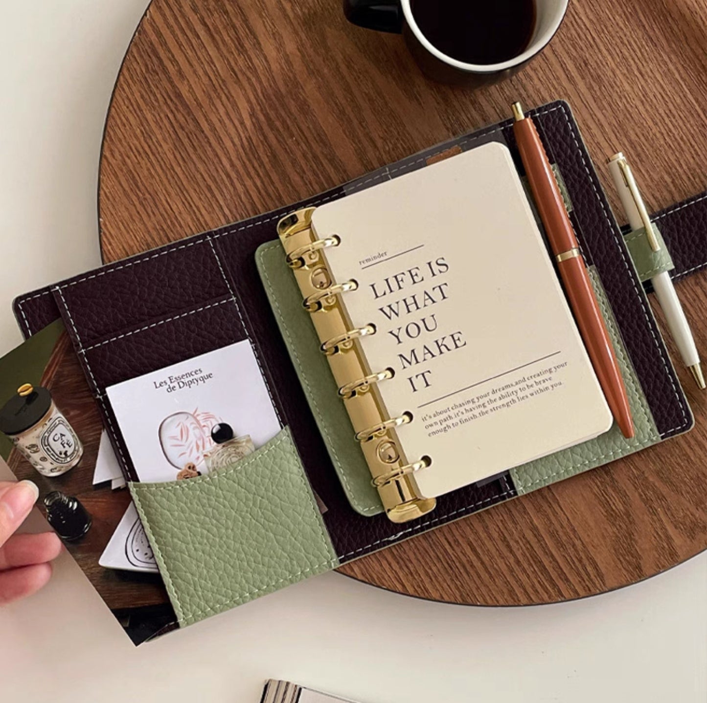 A7 / M6 Pocket Organiser - Sage Green & Dark Brown