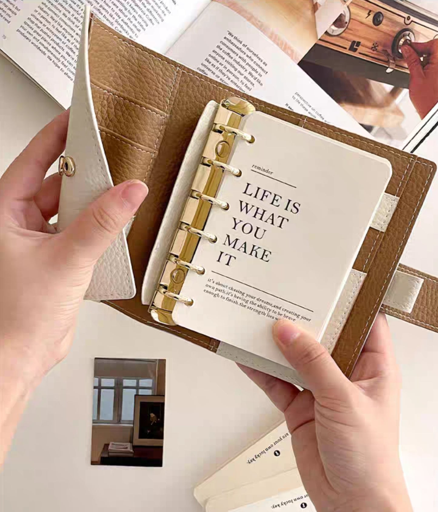 A7 / M6 Pocket Organiser - White & Camel