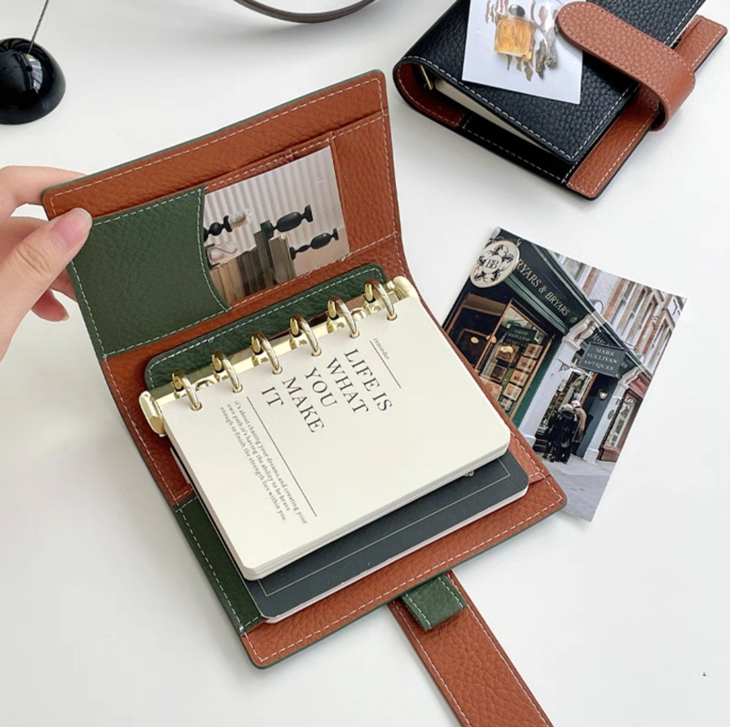 A7 / M6 Pocket Organiser - Green & Brown