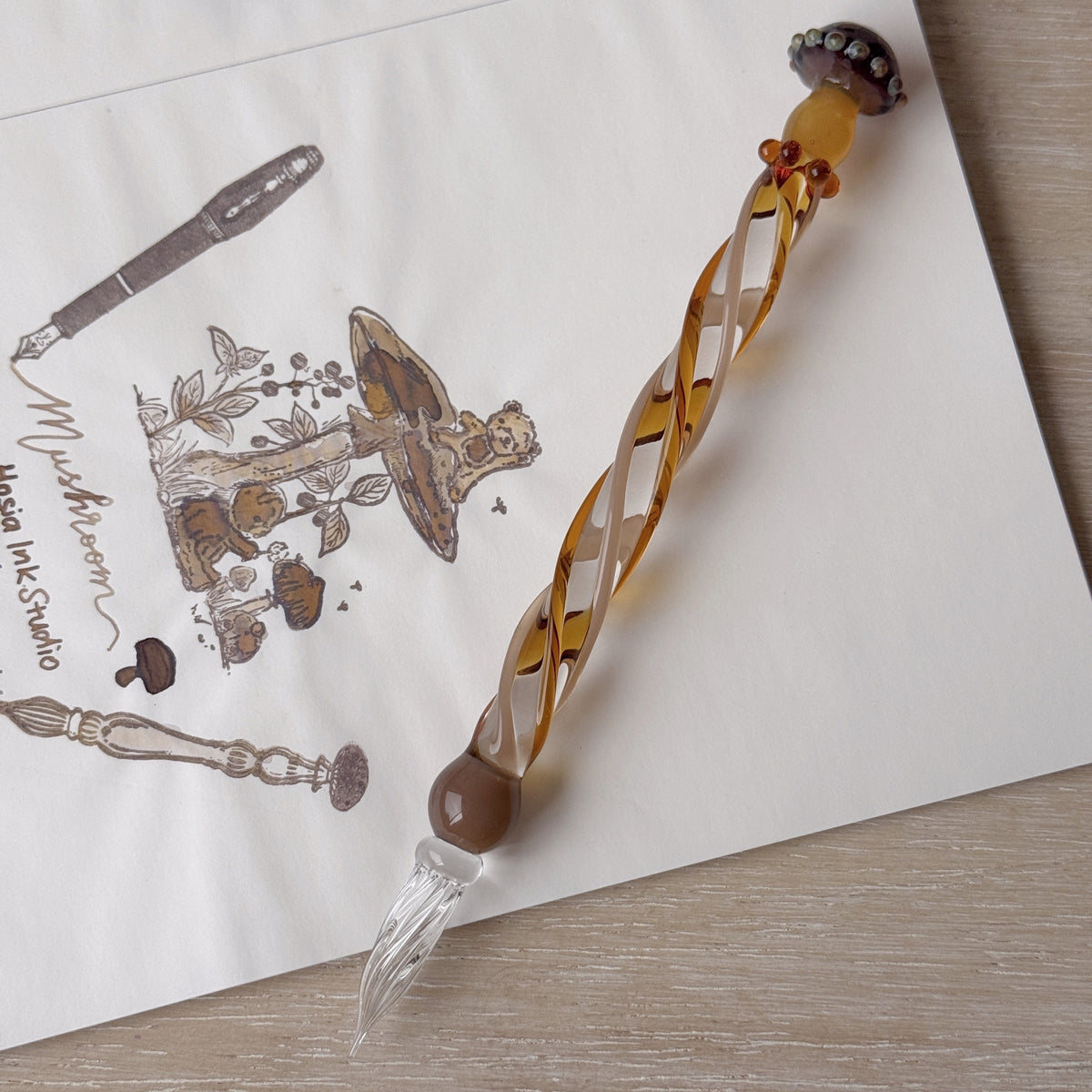 [Exclusive] Handmade Mushroom Glass Pen & Pen Rest