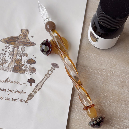 [Exclusive] Handmade Mushroom Glass Pen & Pen Rest