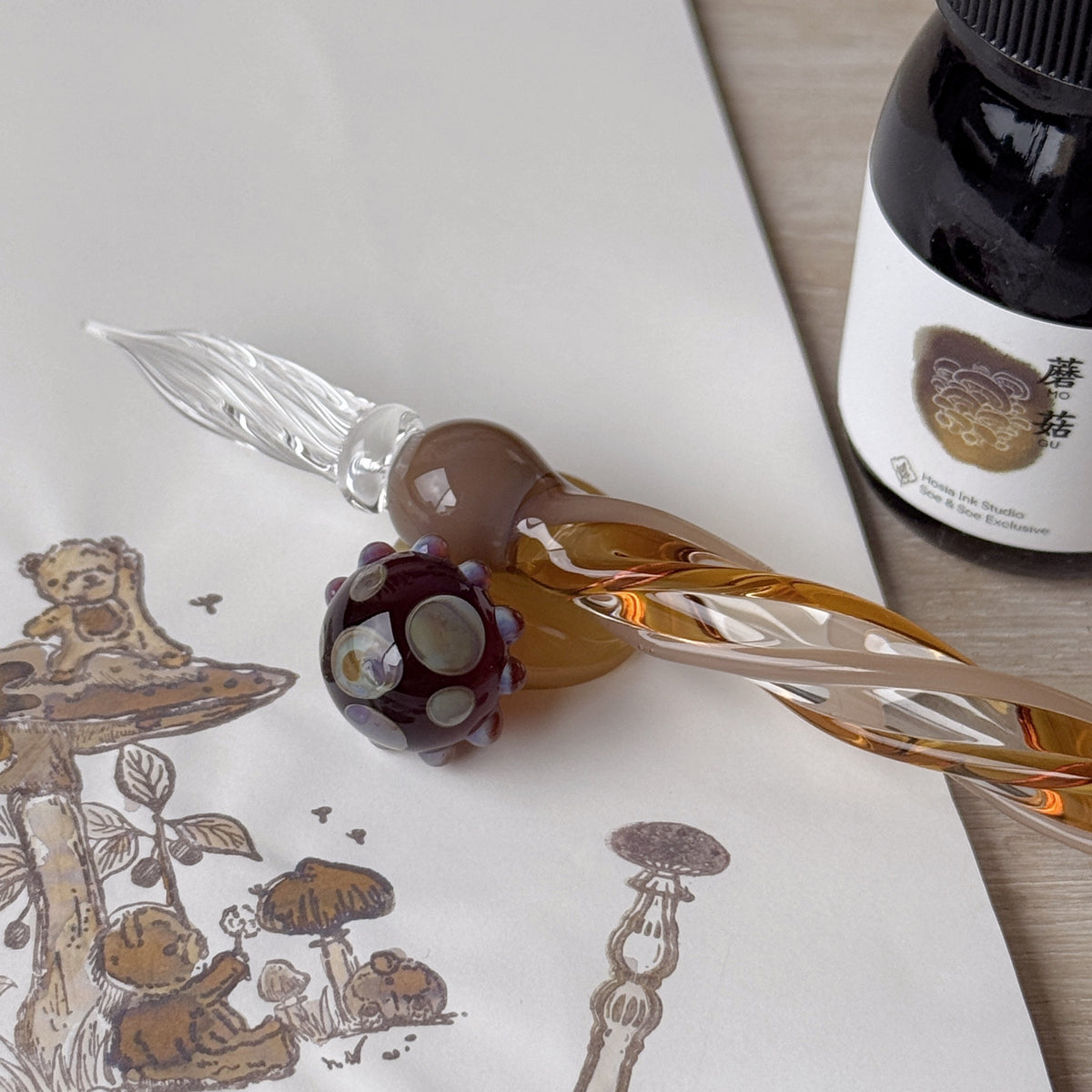 [Exclusive] Handmade Mushroom Glass Pen & Pen Rest