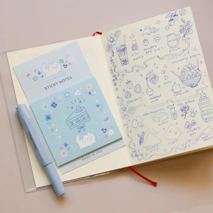 Floral White Cat Sticky Notes