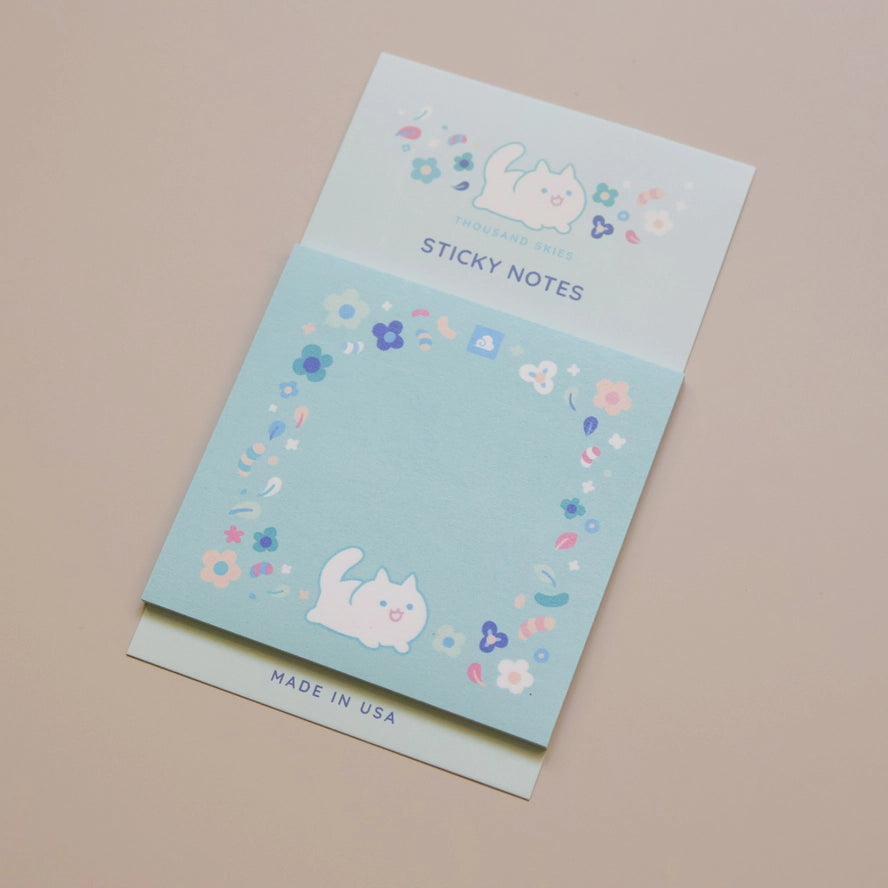 Floral White Cat Sticky Notes