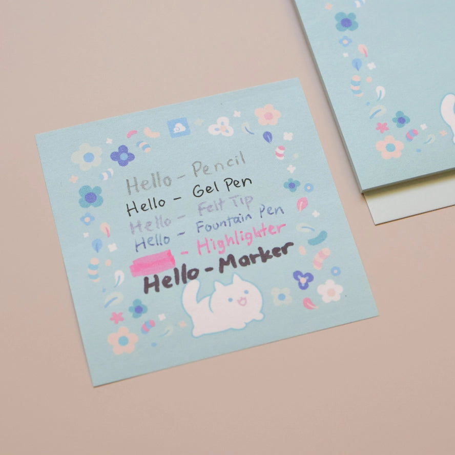 Floral White Cat Sticky Notes