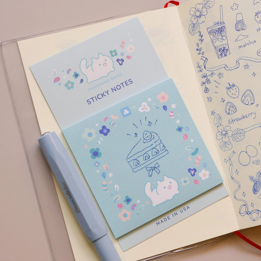 Floral White Cat Sticky Notes