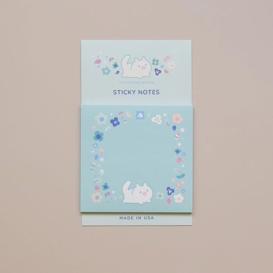 Floral White Cat Sticky Notes