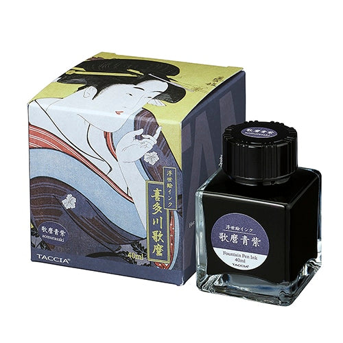 Taccia ink bottle with decorative packaging featuring an illustration of a geisha.