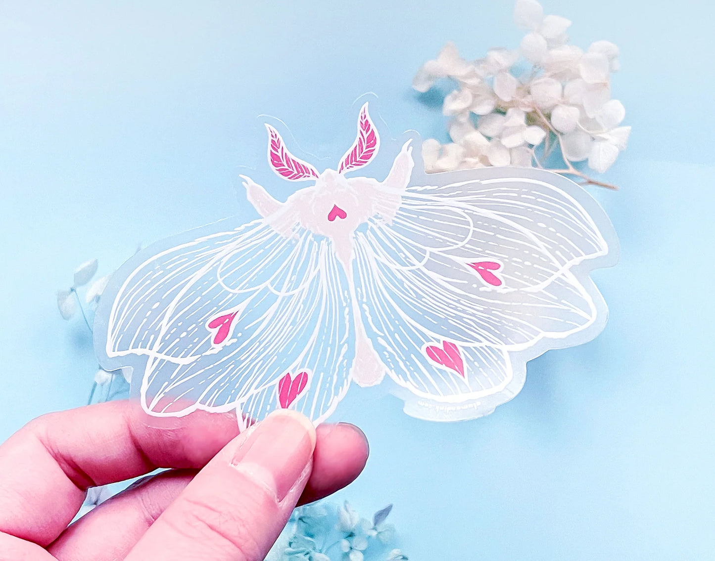 Transparent Ghost Heart Moth Clear Vinyl Sticker