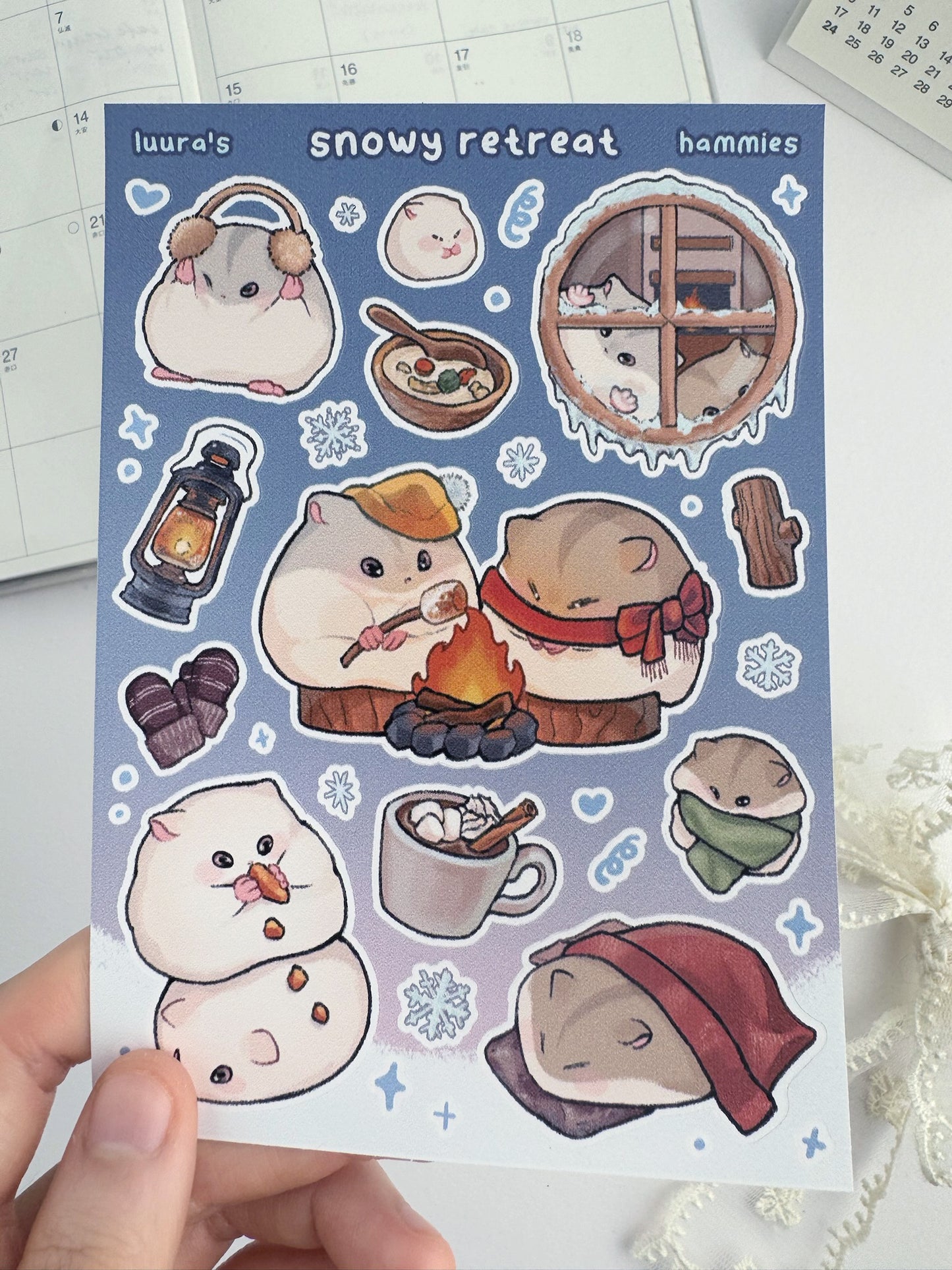 Snowy Retreat Hamsters Sticker Sheet