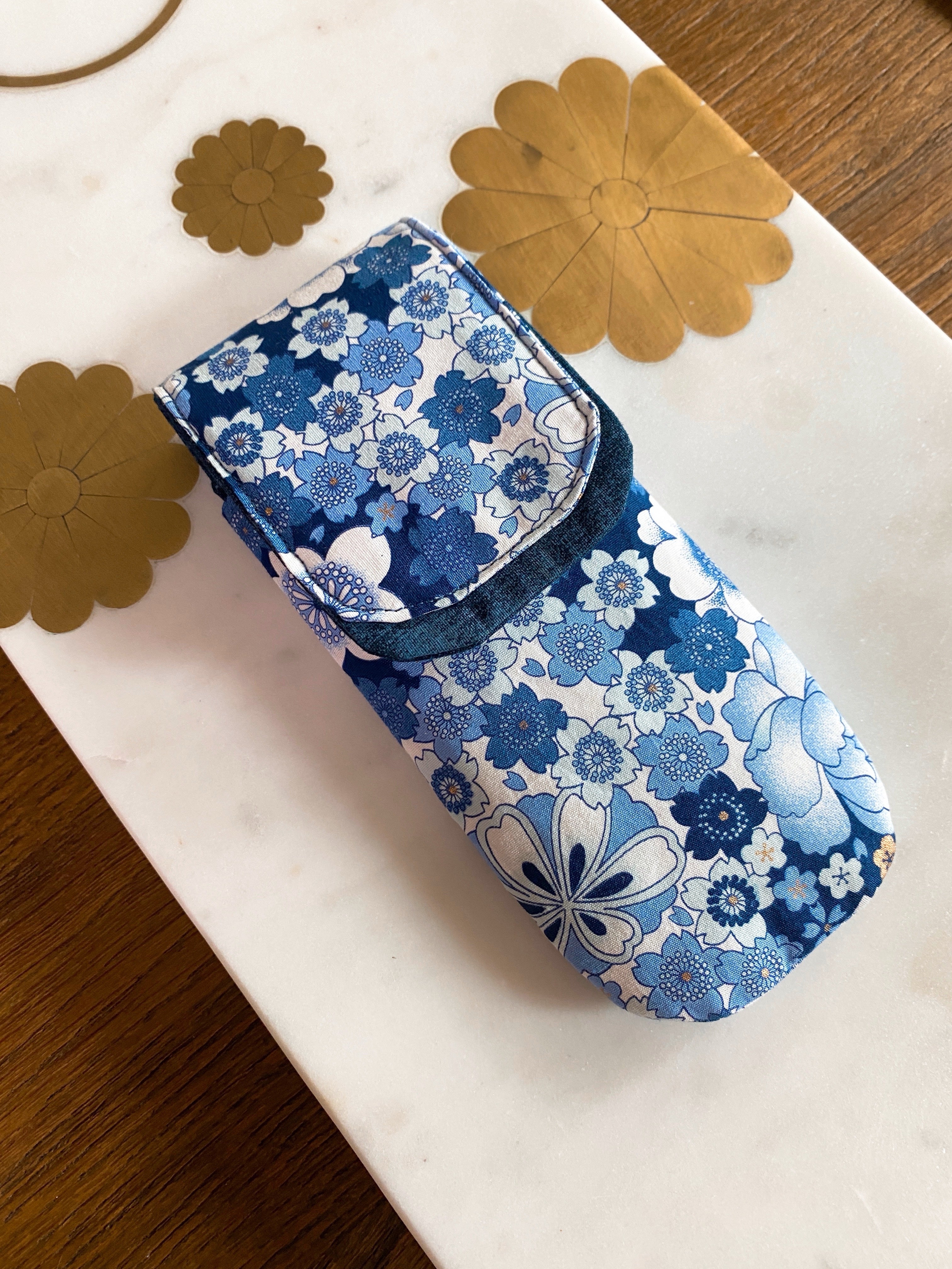 ♡Sakura ♡ʕ•ᴥ•ʔ＊ハンドメイド　ペンケース Soe & Soe Handmade Blue Sakura 3 Slot Large Pen Case