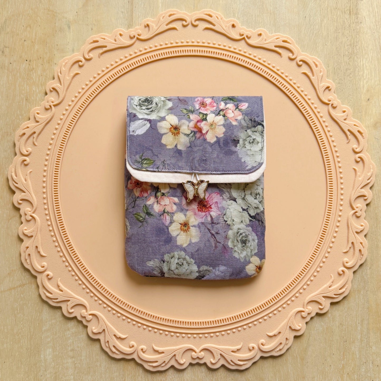 Handmade Purple Rose Garden 6 Slot Large Pen Case